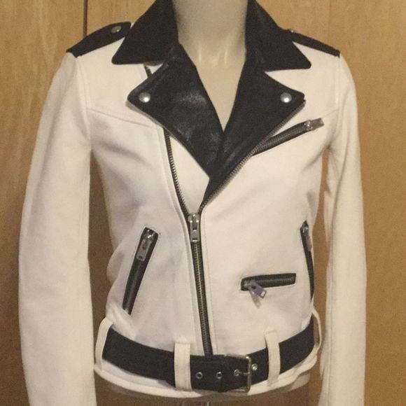 IRO White and Black Yulia Leather Jacket in Ecru - Picture 4 of 16